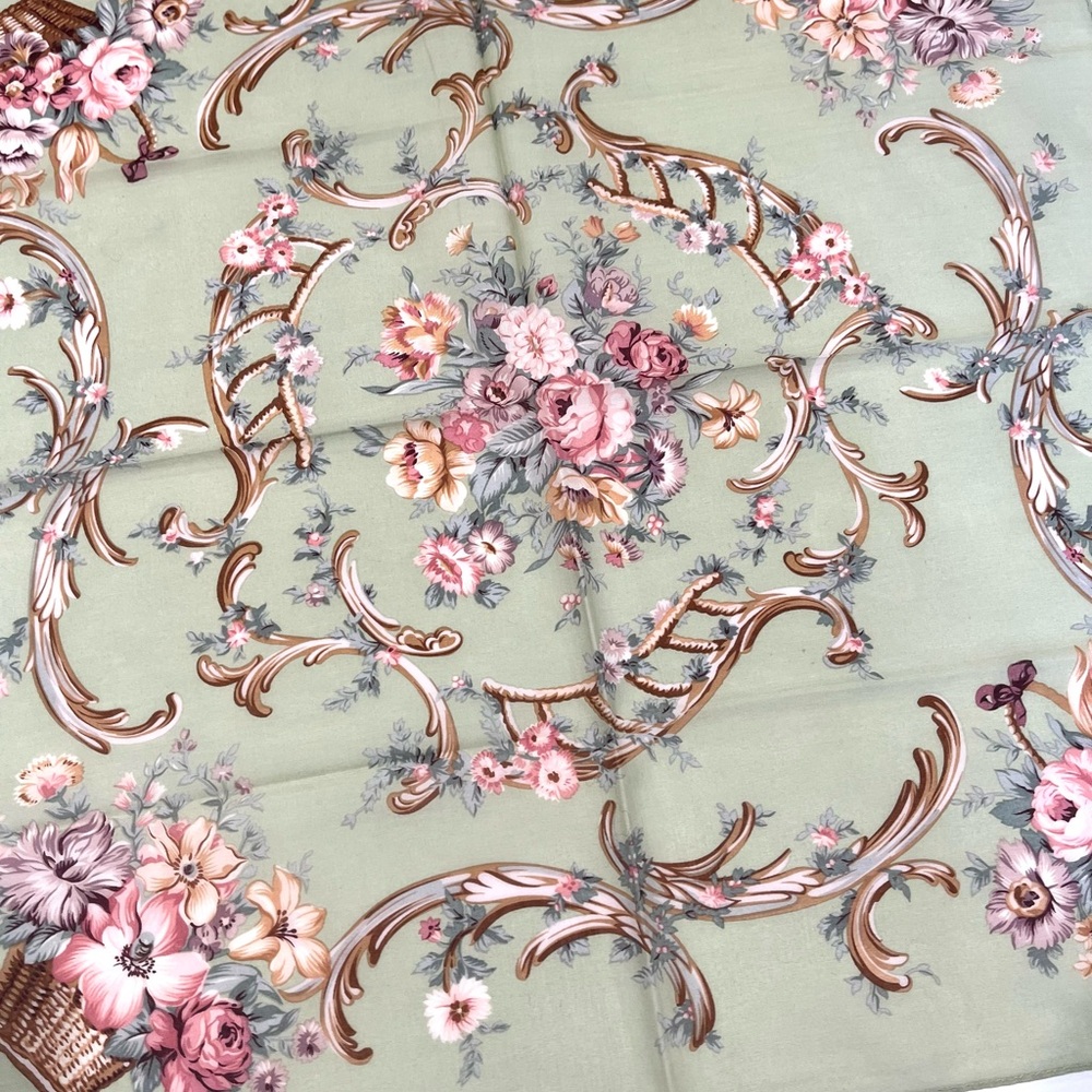 Ralph Lauren Basket Floral Scarf in Green and Pink - Picture 8 of 10